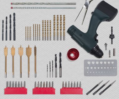 Beyaz düz yatıyordu Hala içinde matkap aracı aksesuarlar