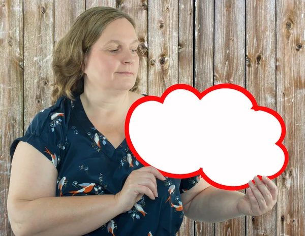 Frau mit einem Schild ohne Text in der Hand — Stockfoto