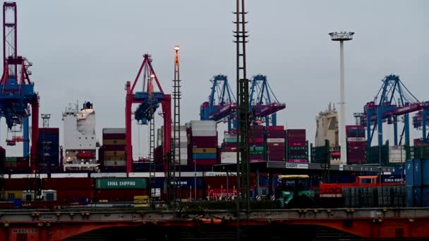 Hamburgo Alemanha Novembro 2020 Terminal Contêineres Eurogate Burchardkai Hamburgo Carregamento — Vídeo de Stock