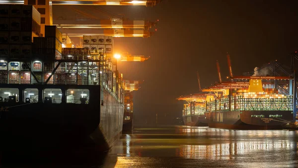 德国汉堡 2020年11月14日 汉堡Burchardkai集装箱码头欧洲门户 各航运公司装卸各种集装箱 — 图库照片