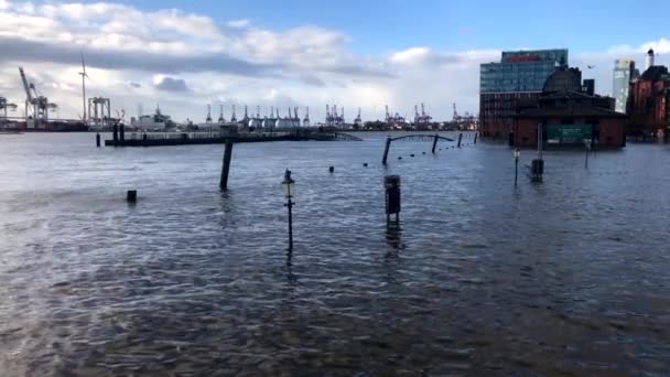 Stormflod Pauli Fiskmarknaden Hamburg — Stockvideo