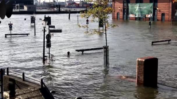 Stormvloed Pauli Vismarkt Hamburg — Stockvideo