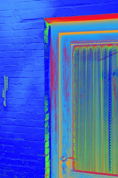 Thermal Image Thermal Imaging Camera Old Wooden Front Door — Stock Photo, Image