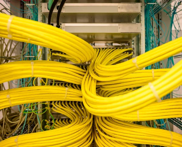 데이터 센터에 Rj45 네트워크 케이블과 네트워크 스위치 — 스톡 사진