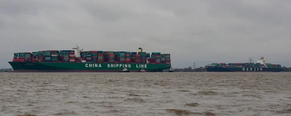 Containerschip Cscl Indian Ocean China Shipping Line Strandde Elbe Bij — Stockfoto