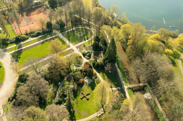 Rose Garden Many Green Areas Photographed Air Drone — Stock Photo, Image