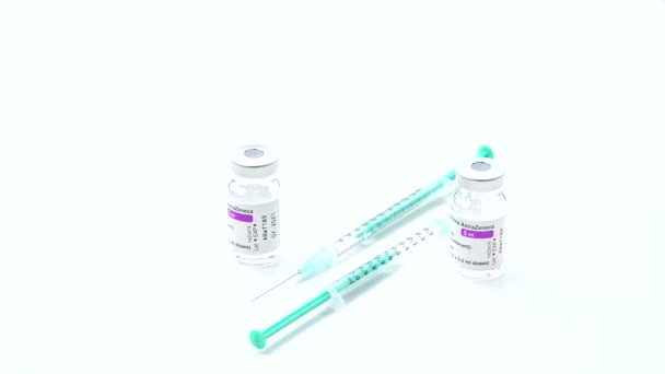 Caixa Vacina Com Vacina Covid Vacina Astrazeneca — Vídeo de Stock