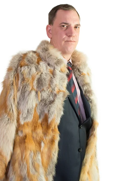 Hombre de negocios con abrigo de piel de lujo — Foto de Stock