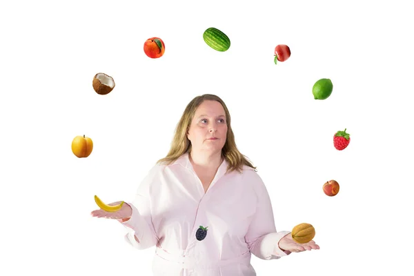 Donna giocolieri con frutta — Foto Stock