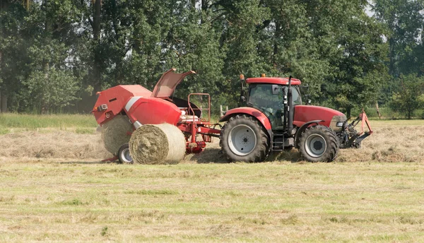 Széna betakarítás a zöld mezőben — Stock Fotó