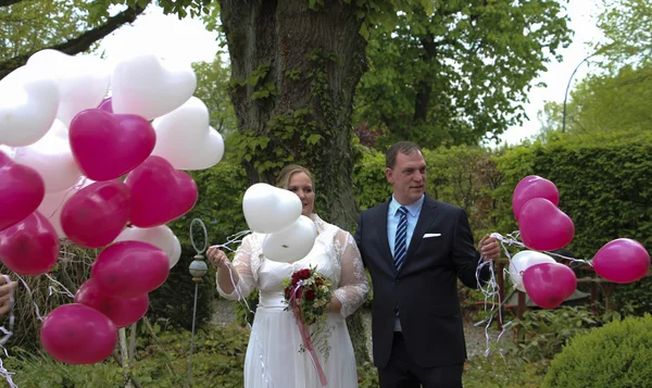 Portrait of a young wedding couple on their wedding day — Stock Photo, Image