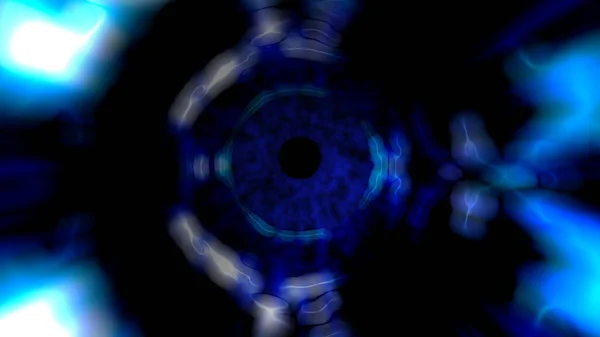 3D рендеринг яркого современного футуристического отражательного коридора с синим неоновым светящимся светом. — стоковое фото