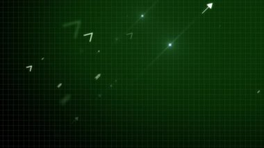 Soyut beyaz okların 4k videosu teknolojik fütüristik yeşil arka planda gücü hızlandırıyor.