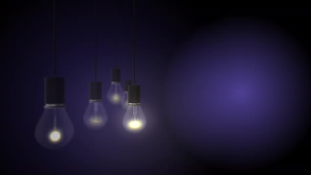 4kビデオのハング電球とともにライトブルーの背景. — ストック動画