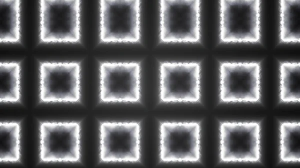 3D-Rendering von Laserquadraten mit Lichteffekten mit Funken auf schwarzem Hintergrund. — Stockfoto