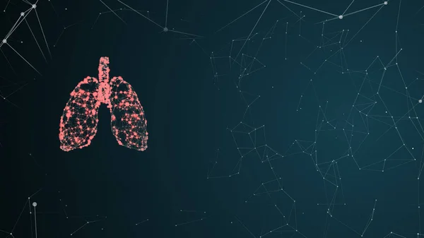 Rendering 3d di polmoni umani anatomia forma linee e triangoli, punto di connessione rete su sfondo blu. — Foto Stock