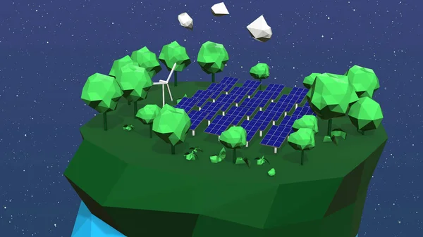 3D рендеринг мультфильма изолированной иконки солнечной электростанции на синем фоне. — стоковое фото