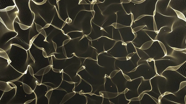 3D-Rendering von abstrakten goldenen Farbpartikeln Welle mit Bokeh und hellem Hintergrund. — Stockfoto