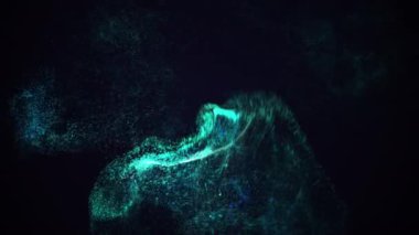 Mavi toz patlamasının hareketi siyah arkaplanda izole edildi.