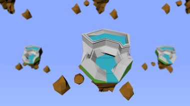 Havada düşük çokgen adaların 3D görüntülenmesi.