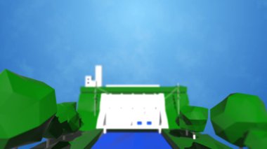 Adadaki üç boyutlu soyut ow çokgen geometrik ağaçların çizimi.