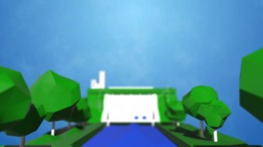 İzometrik görünümün 4k videosu düşük polimerli yeşil enerji kavramı.