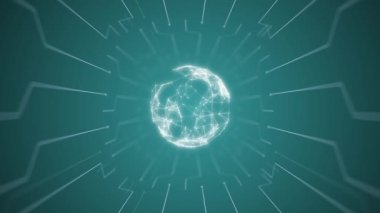 Soyut dijital bağlantı noktaları ve 4k video satırları üzerindeki plexus etkisinin teknoloji arka planı.