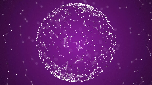 接続された点と線の3Dイラストと地球のプレキシー紫の世界の背景. — ストック写真