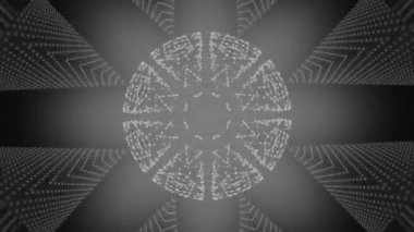 Çizgilerin ve noktaların dansı. Karanlık arka planda hareket eden ve ışıldayan bağlantılar..