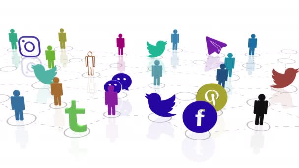 Twitter, Facebook és távirat közösségi hálózati ikonok fehér alapon. — Stock videók