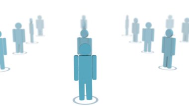 Blue silhouettes standing in line on white background.