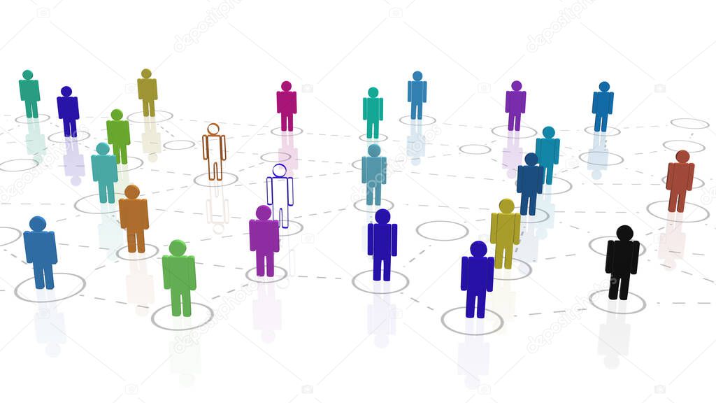 White background with colorful human postures.