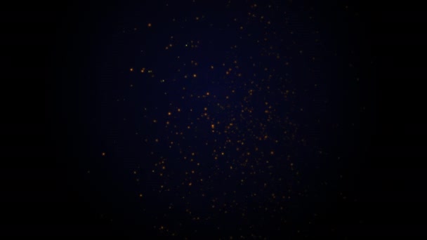 Fondo azul oscuro con brillante flujo de partículas doradas en vídeo 4k. — Vídeo de stock