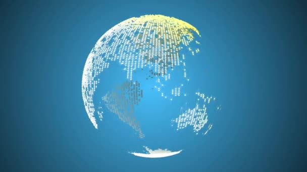 Blauwe achtergrond met draaiende globe in 4k video. — Stockvideo