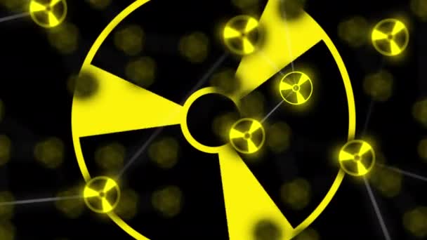 Signo de radiación en círculo de color amarillo y negro para garantizar la seguridad en video 4k. — Vídeo de stock