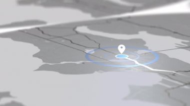 4K video içinde sokakları ve yolları olan gri şehir haritası.