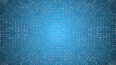 Modern dijital çağın bağlantı ve karmaşıklığı etrafında daireler çizen farklı sembollerin matris mavisi arka planı.