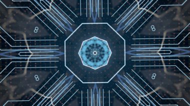 Sanatsal kaleydoskop yorumunda gösterilen dijital ikili veri.