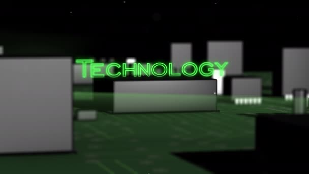 4k video di sfondo tecnologico verde con schema di costruzione. — Video Stock