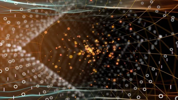 幾何学的な粒子で作られた未来的なトンネルの3Dイラスト. — ストック写真