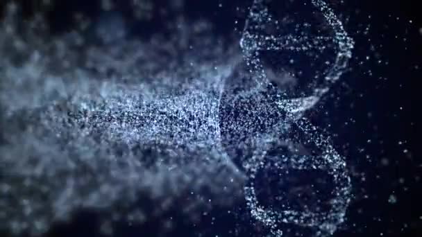 4k wideo tunelu cząstek i struktury DNA na ciemnym tle. — Wideo stockowe