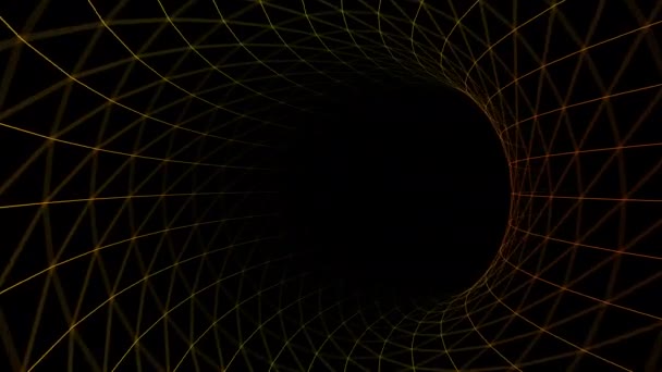 4k video di tunnel geometrico giallo su sfondo nero. — Video Stock
