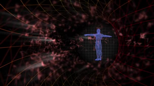 Vidéo 4k du tunnel avec hologramme du corps humain filant. — Video