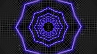 4k video of geometric neon illuminated shapes forming a tunnel.