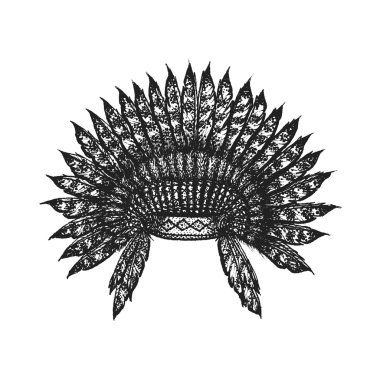 elle çizilmiş Hint headdress vintage illustratio