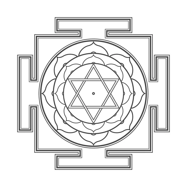 Monocrome outline Bhuvaneshwari yantra illustratio — стоковый вектор