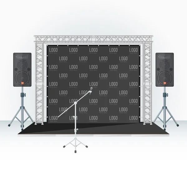 Color press wall stage metal truss microphone speaker — Stock Vector