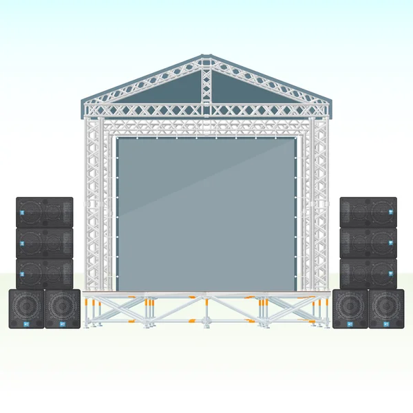 Color plano seccional concierto metal escenario con altavoz syste — Vector de stock