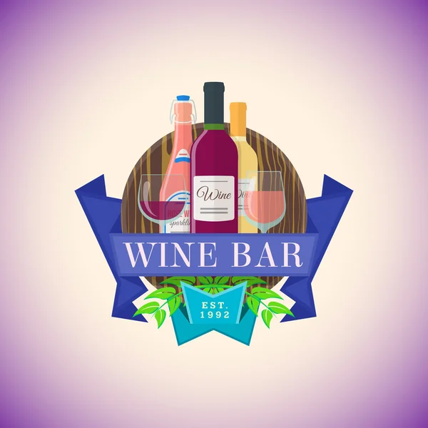 Couleur plat bar à vin emblème modèle — Image vectorielle