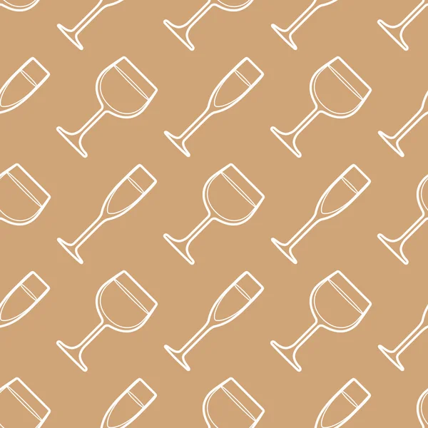 Contour champagne verres à vin sans couture patter — Image vectorielle